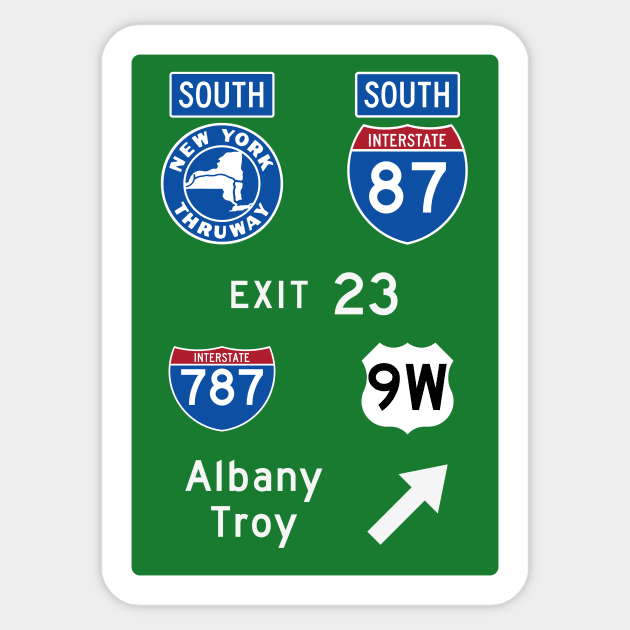 New York Thruway Southbound Exit 23: Rensselaer Albany I-787 Rte 9W Sticker by MotiviTees